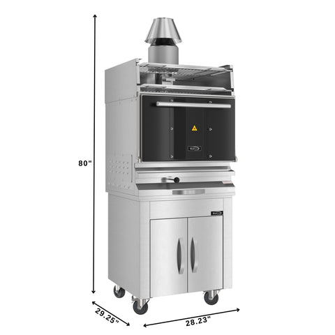 28 in. Commercial Charcoal Oven with Warming Racks and Base Cabinet in Stainless-Steel