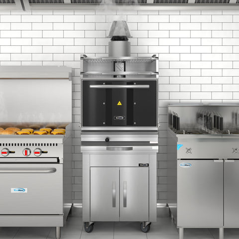 28 in. Commercial Charcoal Oven with Warming Racks and Base Cabinet in Stainless-Steel