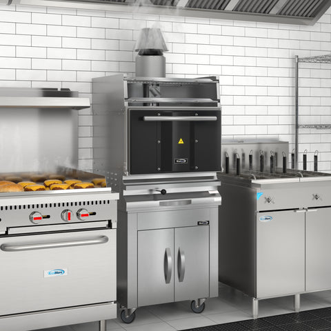 28 in. Commercial Charcoal Oven with Warming Racks and Base Cabinet in Stainless-Steel