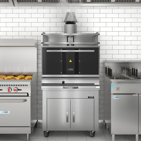 35 in. Commercial Charcoal Oven with Warming Racks and Base Cabinet in Stainless-Steel
