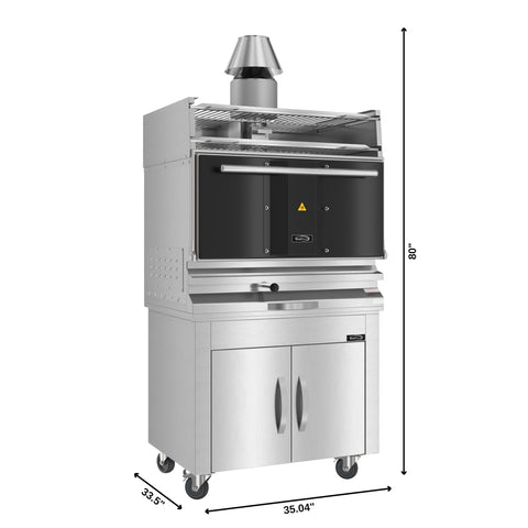 35 in. Commercial Charcoal Oven with Warming Racks and Base Cabinet in Stainless-Steel