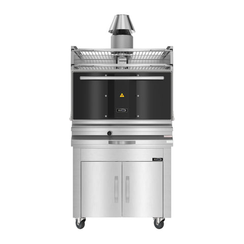 35 in. Commercial Charcoal Oven with Warming Racks and Base Cabinet in Stainless-Steel