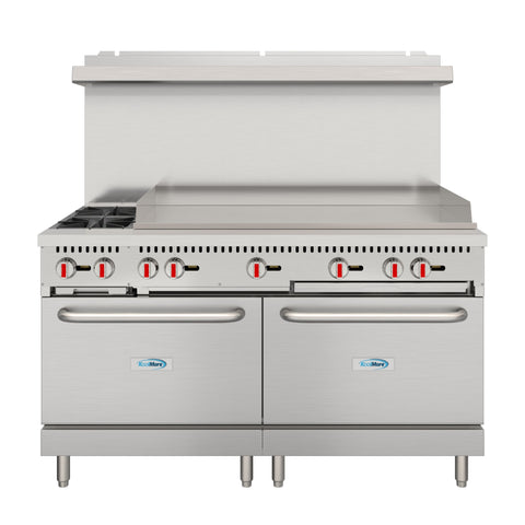 60 in. Dual Oven Commercial Range with 48 in. Griddle and 2 Burners in Stainless-Steel