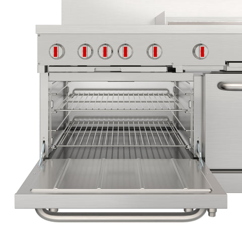 60 in. Commercial Natural Gas Range – 4 Burners, 36 in. Griddle, 2 Standard Ovens in Stainless-Steel