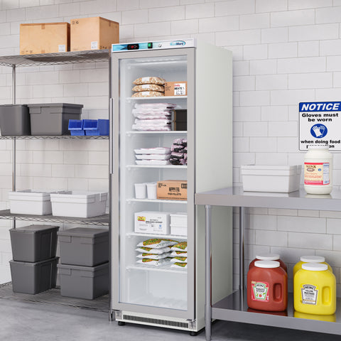 12 Cu. ft. Commercial Freezer with Glass Door in White - Manual Defrost
