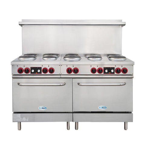 60 In. Commercial Electric Range with 10 Burners and 2 Standard Electric Ovens in Stainless Steel - 208V 3-Phase