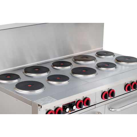 60 In. Commercial Electric Range with 10 Burners and 2 Standard Electric Ovens in Stainless Steel - 208V 3-Phase