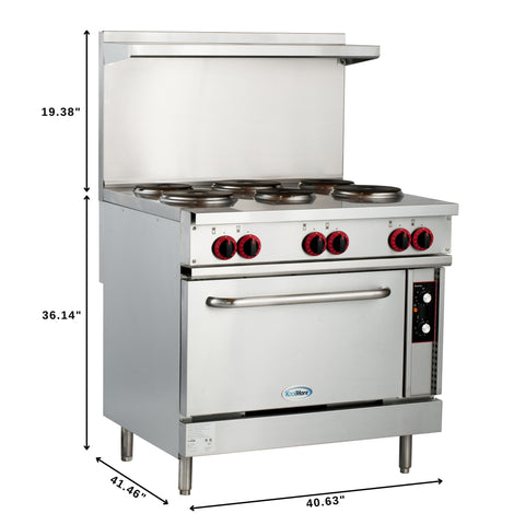 36 in. Commercial Electric Range with 6 Burners and 1 Standard Electric Oven in Stainless Steel - 208V 3-Phase