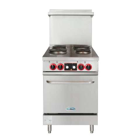 24 in. Commercial Electric Range with 4 Burners and 1 Standard Electric Oven in Stainless Steel - 208V 3-Phase