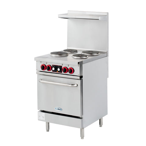 24 in. Commercial Electric Range with 4 Burners and 1 Standard Electric Oven in Stainless Steel - 208V 3-Phase