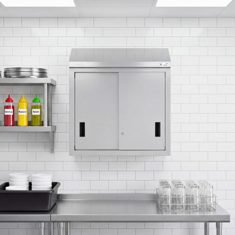 30 in. x 15 in. Stainless-Steel Wall Cabinet with Sliding Doors