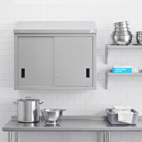 36 in. x 15 in. Stainless-Steel Wall Cabinet with Sliding Doors