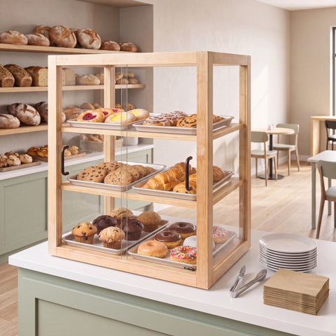 21 in. Artisan Wooden Bakery Upright Display Case in Beige