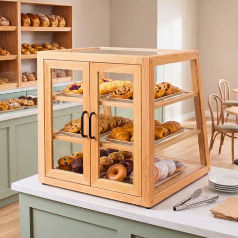 21 in. Artisan Wooden Bakery Slanted Display Case in Beige