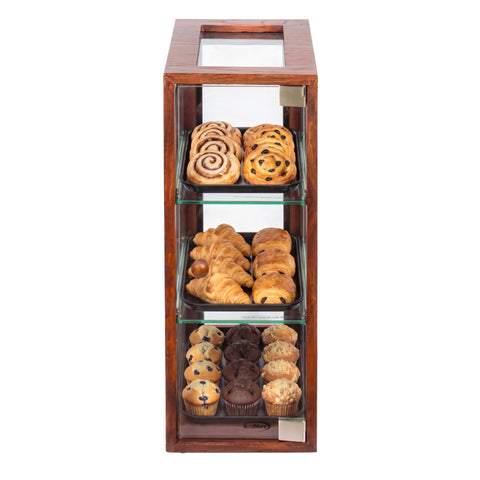 13 in. 3-Tier Bread Wooden Display Case with Swing Door in Brown