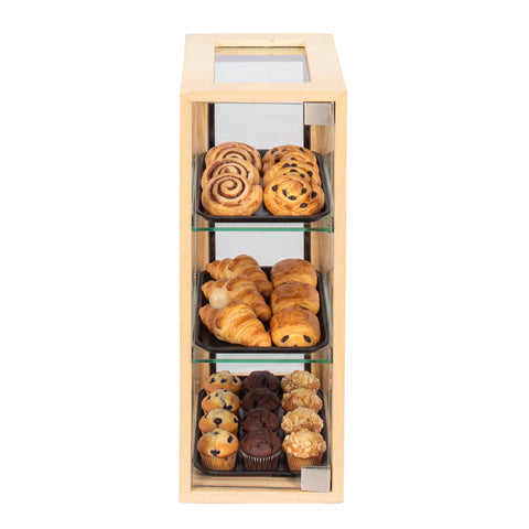 13 in. 3-Tier Bread Wooden Display Case with Swing Door in Beige