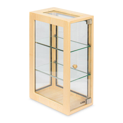13 in. 3-Tier Bread Wooden Display Case with Swing Door in Beige