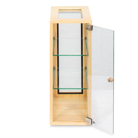 13 in. 3-Tier Bread Wooden Display Case with Swing Door in Beige