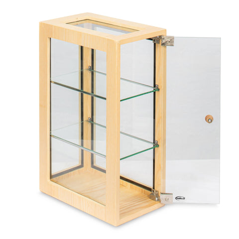 13 in. 3-Tier Bread Wooden Display Case with Swing Door in Beige