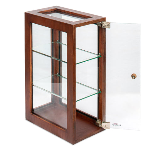 13 in. 3-Tier Bread Wooden Display Case with Swing Door in Brown