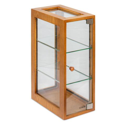 13 in. 3-Tier Bread Wooden Display Case with Swing Door in Light Brown