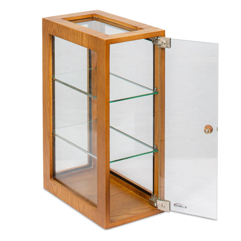 13 in. 3-Tier Bread Wooden Display Case with Swing Door in Light Brown