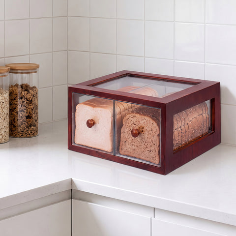 14 in. Wooden Double Bin Bread Drawer in Brown
