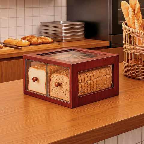14 in. Wooden Double Bin Bread Drawer in Brown