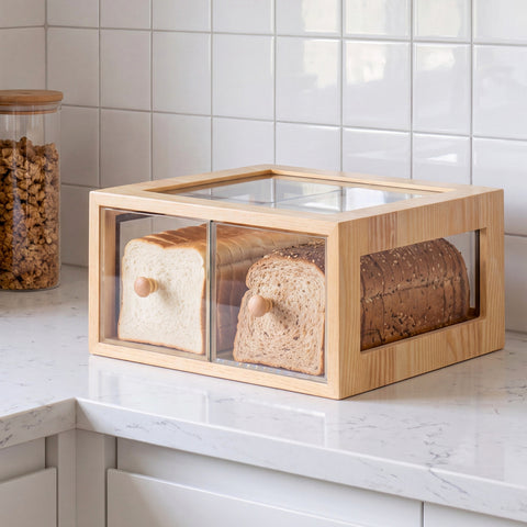 14 in. Wooden Double Bin Bread Drawer in Beige