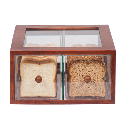 14 in. Wooden Double Bin Bread Drawer in Brown