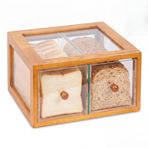 14 in. Wooden Double Bin Bread Drawer in Light Brown