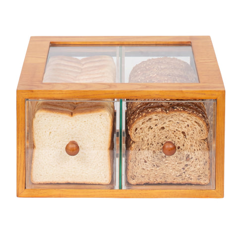 14 in. Wooden Double Bin Bread Drawer in Light Brown