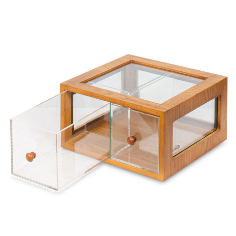 14 in. Wooden Double Bin Bread Drawer in Light Brown
