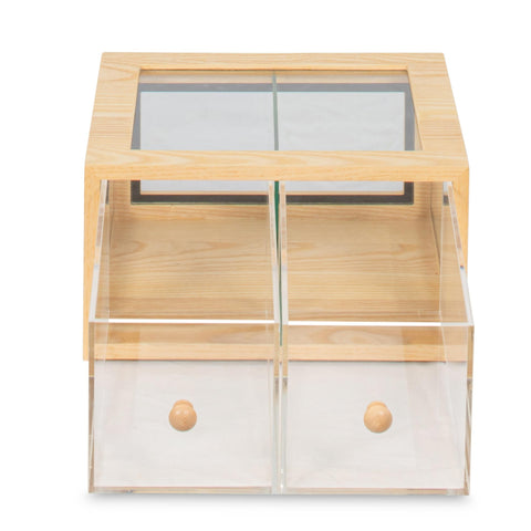 14 in. Wooden Double Bin Bread Drawer in Beige