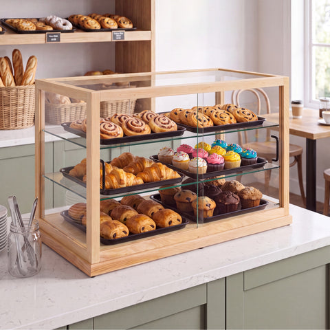 44 in. Artisan Wooden Bakery Horizontal Display Case in Beige