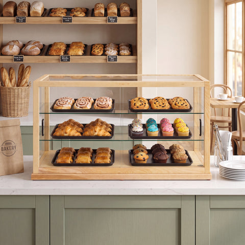 44 in. Artisan Wooden Bakery Horizontal Display Case in Beige