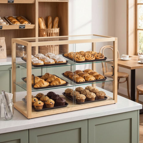 42 in. Artisan Wooden Bakery Horizontal Display Case in Beige