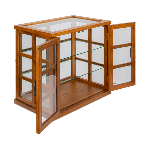 25 in. 3-Tier Paneled Wooden Bakery Display Case with Swing Doors in Light Brown