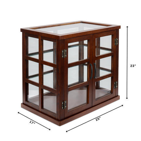 25 in. 3-Tier Paneled Wooden Bakery Display Case with Swing Doors in Brown