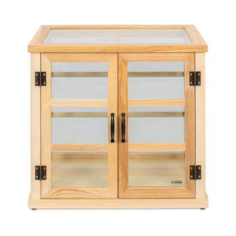 25 in. 3-Tier Paneled Rustic Style Wooden Bakery Display Case with Swing Doors in Beige