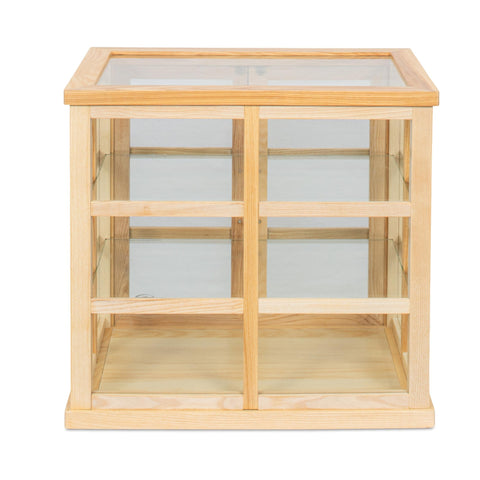 25 in. 3-Tier Paneled Rustic Style Wooden Bakery Display Case with Swing Doors in Beige