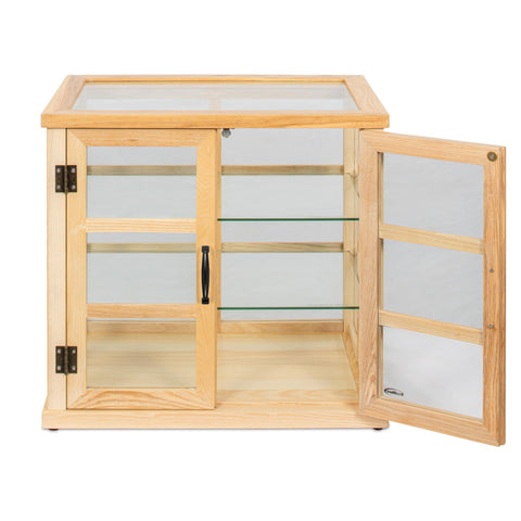 25 in. 3-Tier Paneled Rustic Style Wooden Bakery Display Case with Swing Doors in Beige