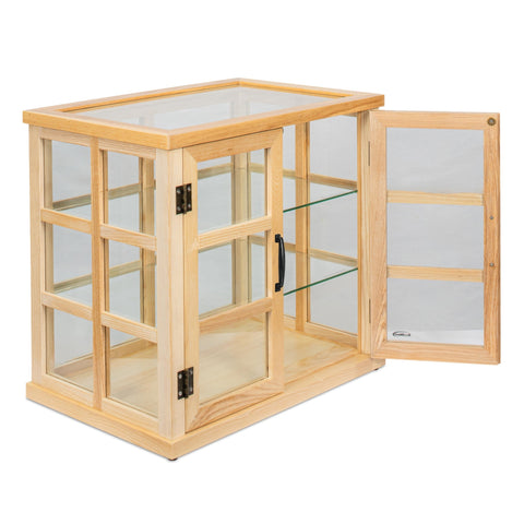 25 in. 3-Tier Paneled Rustic Style Wooden Bakery Display Case with Swing Doors in Beige