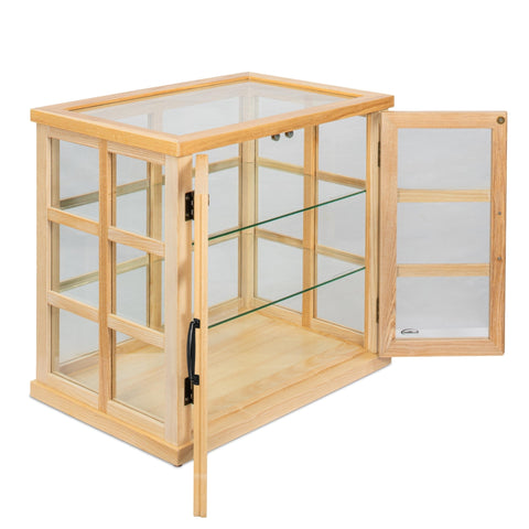 25 in. 3-Tier Paneled Rustic Style Wooden Bakery Display Case with Swing Doors in Beige
