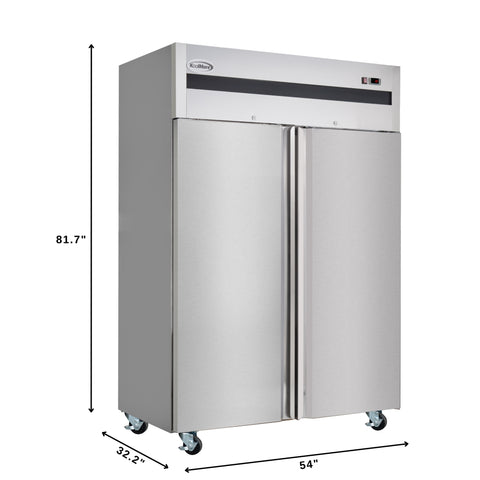 54 in. Two-Door Commercial Reach-In Refrigerator with Top-Mounted Compressor, 49 cu. ft. in Stainless-Steel