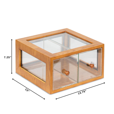 14 in. Wooden Double Bin Bread Drawer in Light Brown