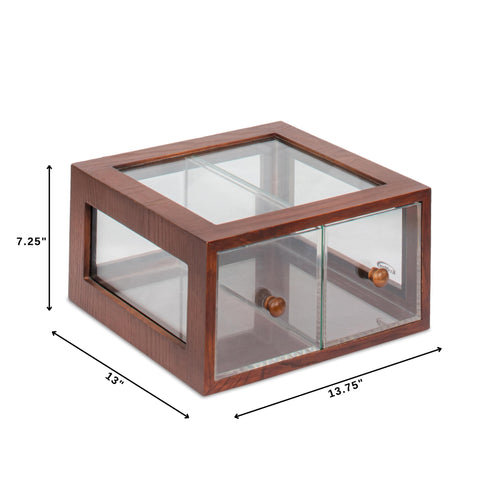 14 in. Wooden Double Bin Bread Drawer in Brown
