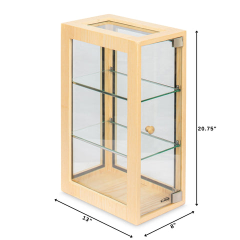 13 in. 3-Tier Bread Wooden Display Case with Swing Door in Beige