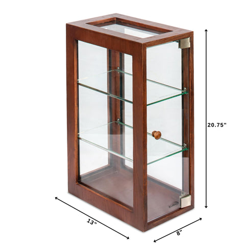 13 in. 3-Tier Bread Wooden Display Case with Swing Door in Brown