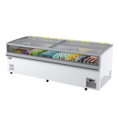98 in. 38 cu. ft. Commercial Auto Defrost Convertible Island Freezer/Refrigerator in White